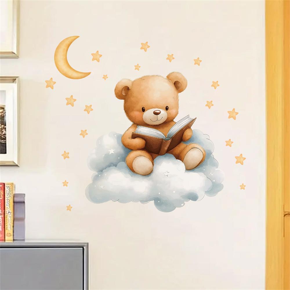 Baby Nursery Wallpaper Girl - Cute Bear Moon Star Wall Stickers