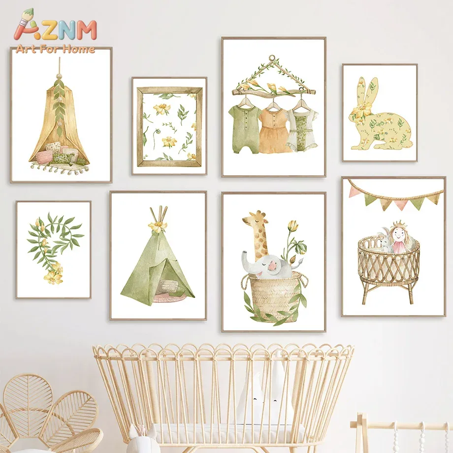 Baby Nursery Plants - AZNM Watercolor Jungle Animal Canvas Wall