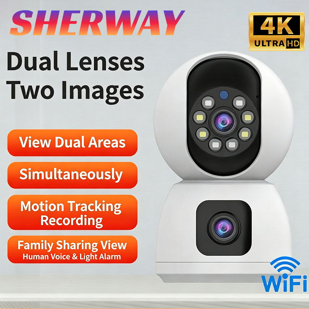 Baby Monitor Split Screen - 8MP WiFi IP Camera Dual Lens
