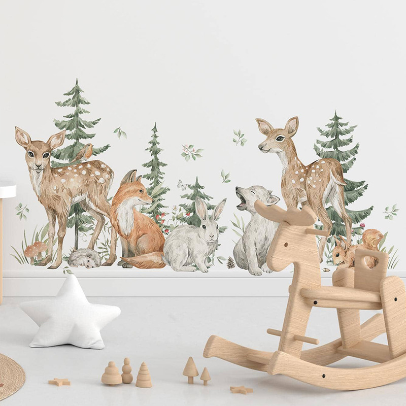 Cartoon Watercolor Forest Anim - Baby Nursery Plants 评论和价格
