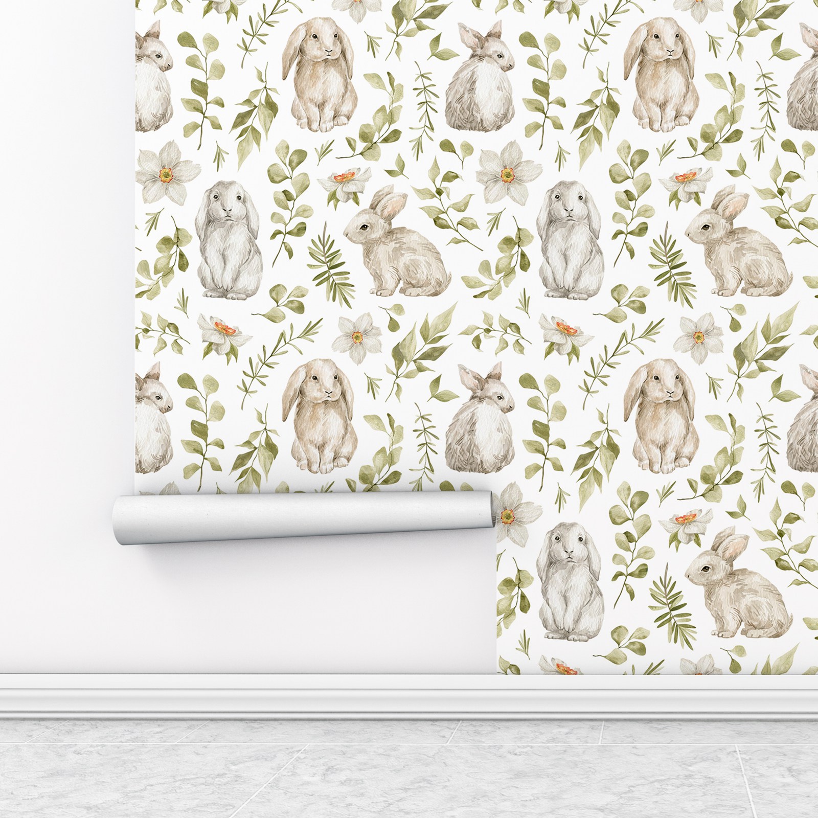 Bunny Wallpaper Kids Room Wall - Baby Nursery Wallpaper Girl 评论和价格