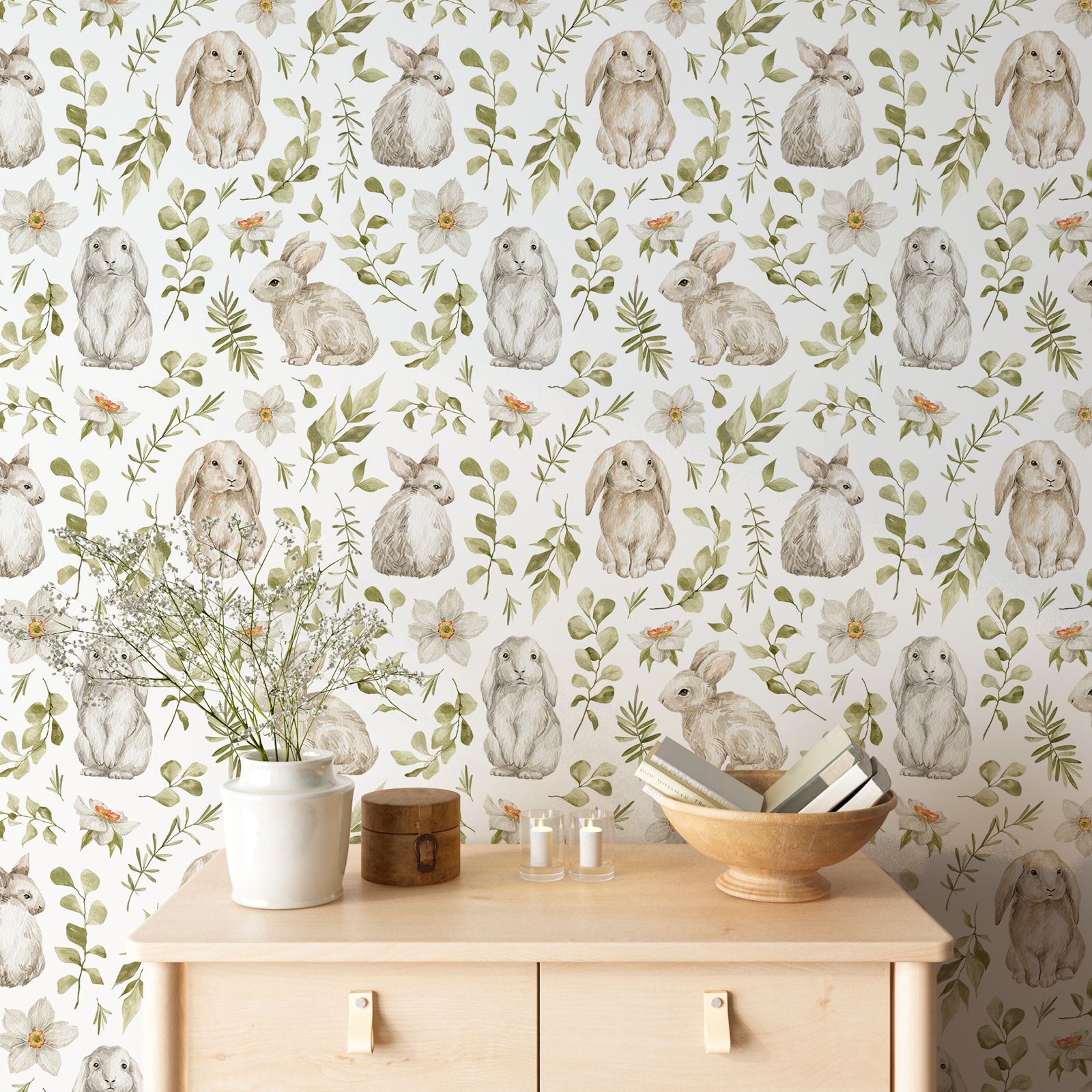 Bunny Wallpaper Kids Room Wall - Baby Nursery Wallpaper Girl 评论和价格