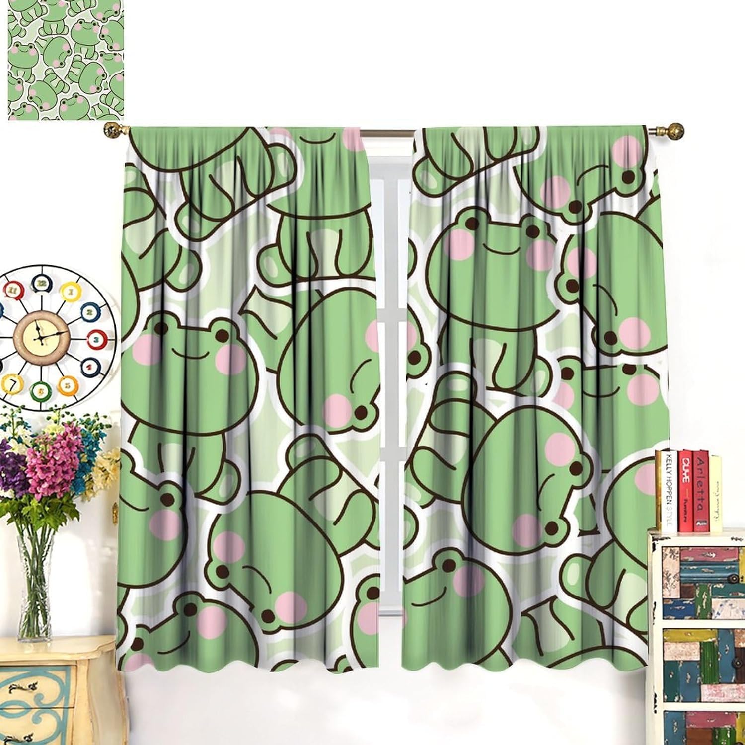 Cute Green Frog Pattern Curtai - Baby Nursery Curtains 评论和价格