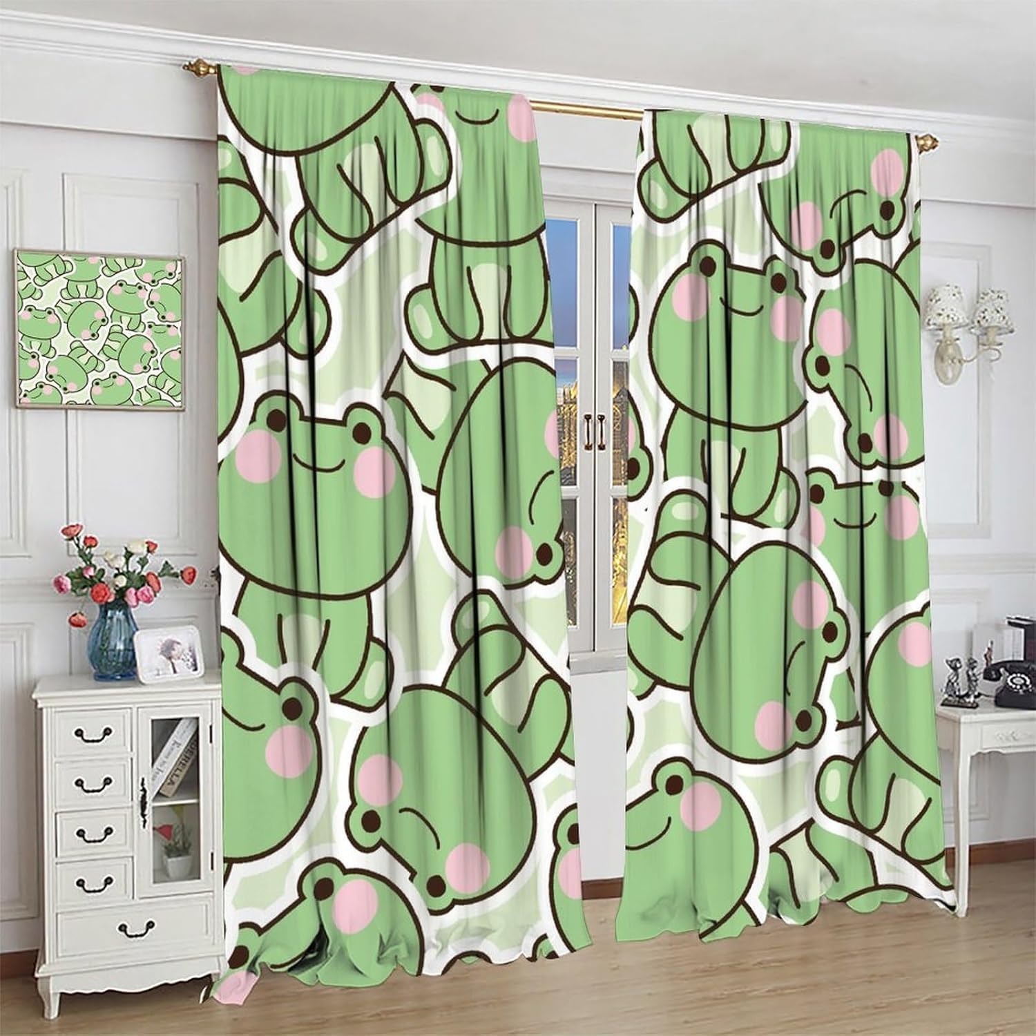 Cute Green Frog Pattern Curtai - Baby Nursery Curtains 评论和价格