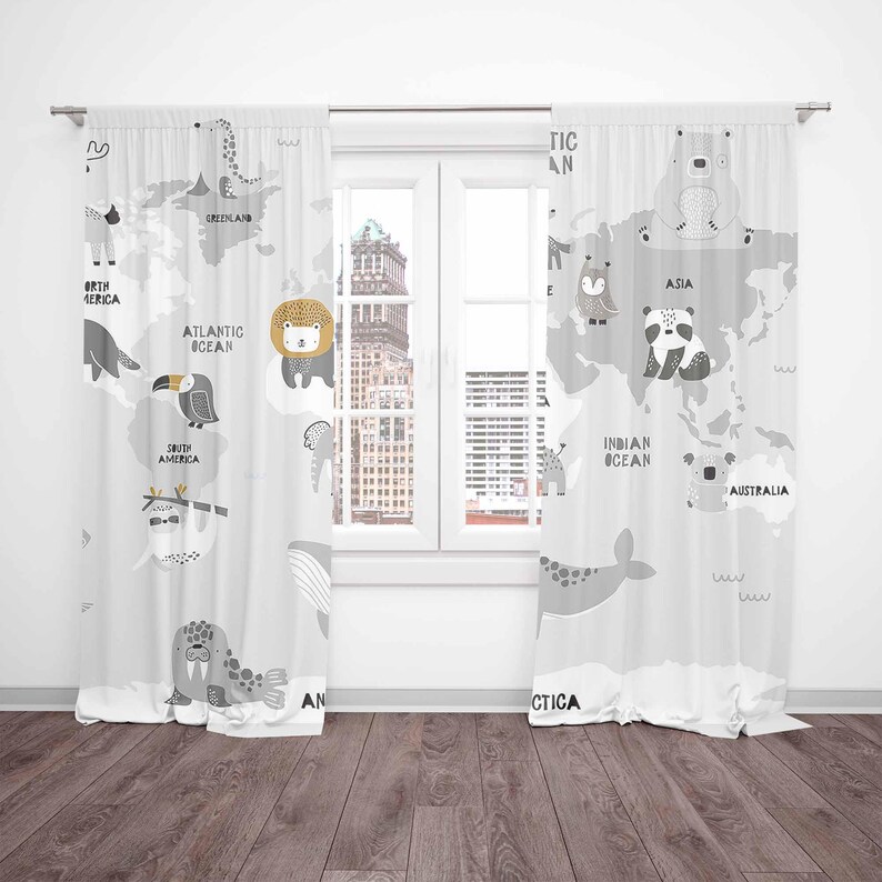 World Map Nursery Curtains Saf - Baby Nursery Blackout Curtains 评论和价格