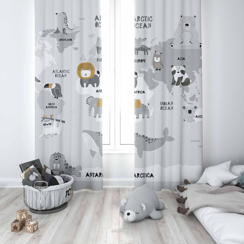 World Map Nursery Curtains Saf - Baby Nursery Blackout Curtains 评论和价格
