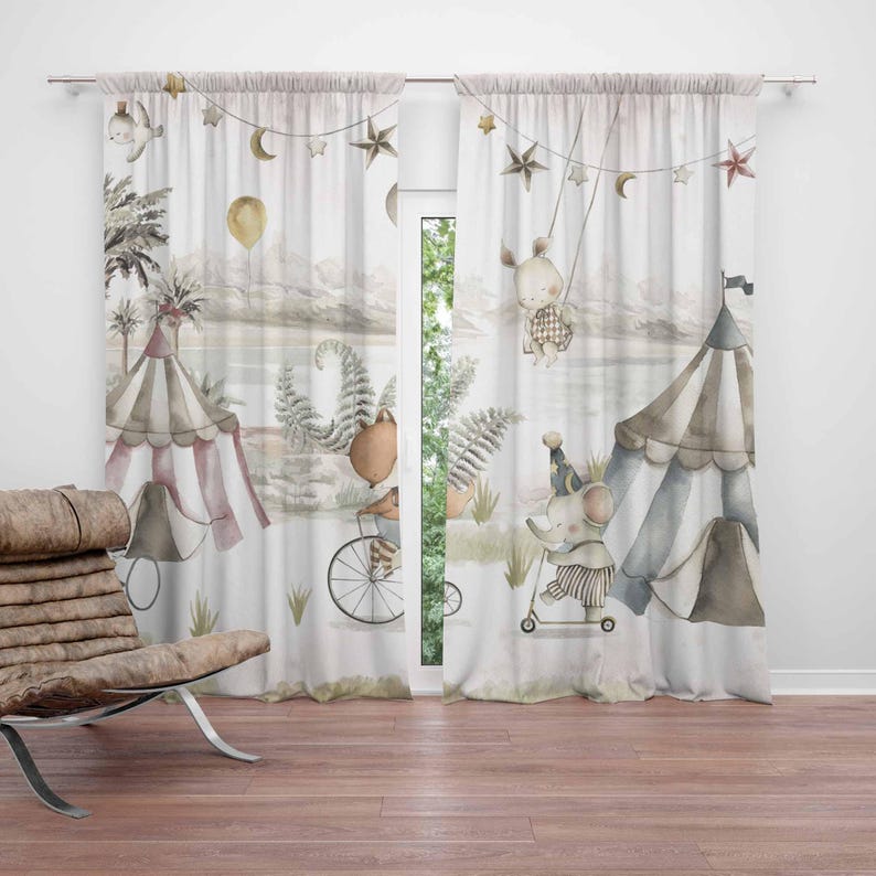 Circus Animals Curtains Kids B - Baby Nursery Curtains 评论和价格