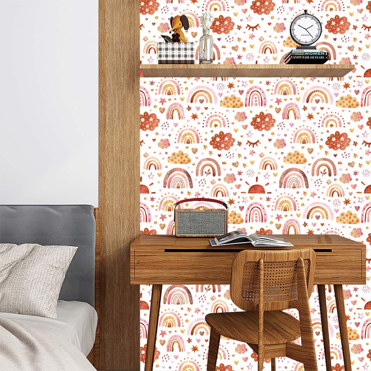 Rainbow Wallpaper Peel and Sti - Baby Nursery Wallpaper Girl 评论和价格