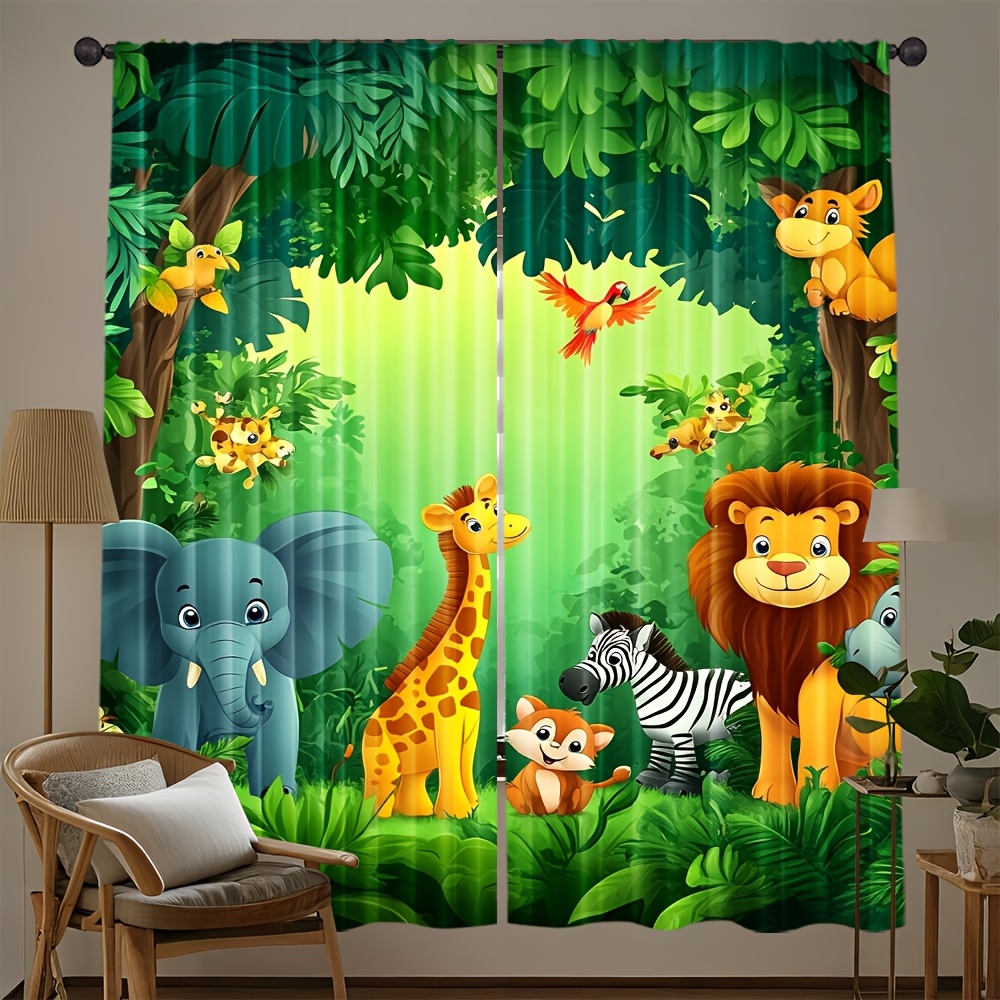2pcs Cartoon Animal Curtains J - Baby Nursery Curtains 评论和价格