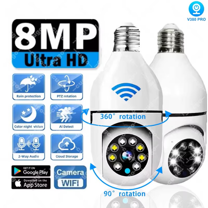 8MP E27 Bulb Surveillance Came - Baby Monitor Split Screen 评论和价格