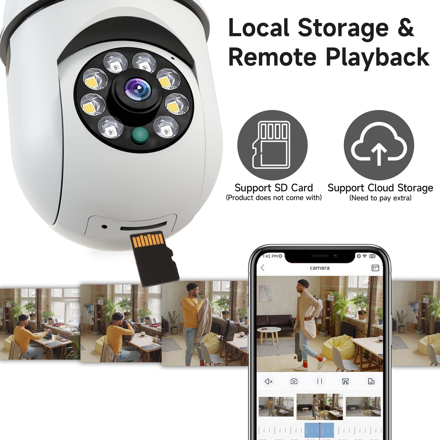 8MP E27 Bulb Surveillance Came - Baby Monitor Split Screen 评论和价格