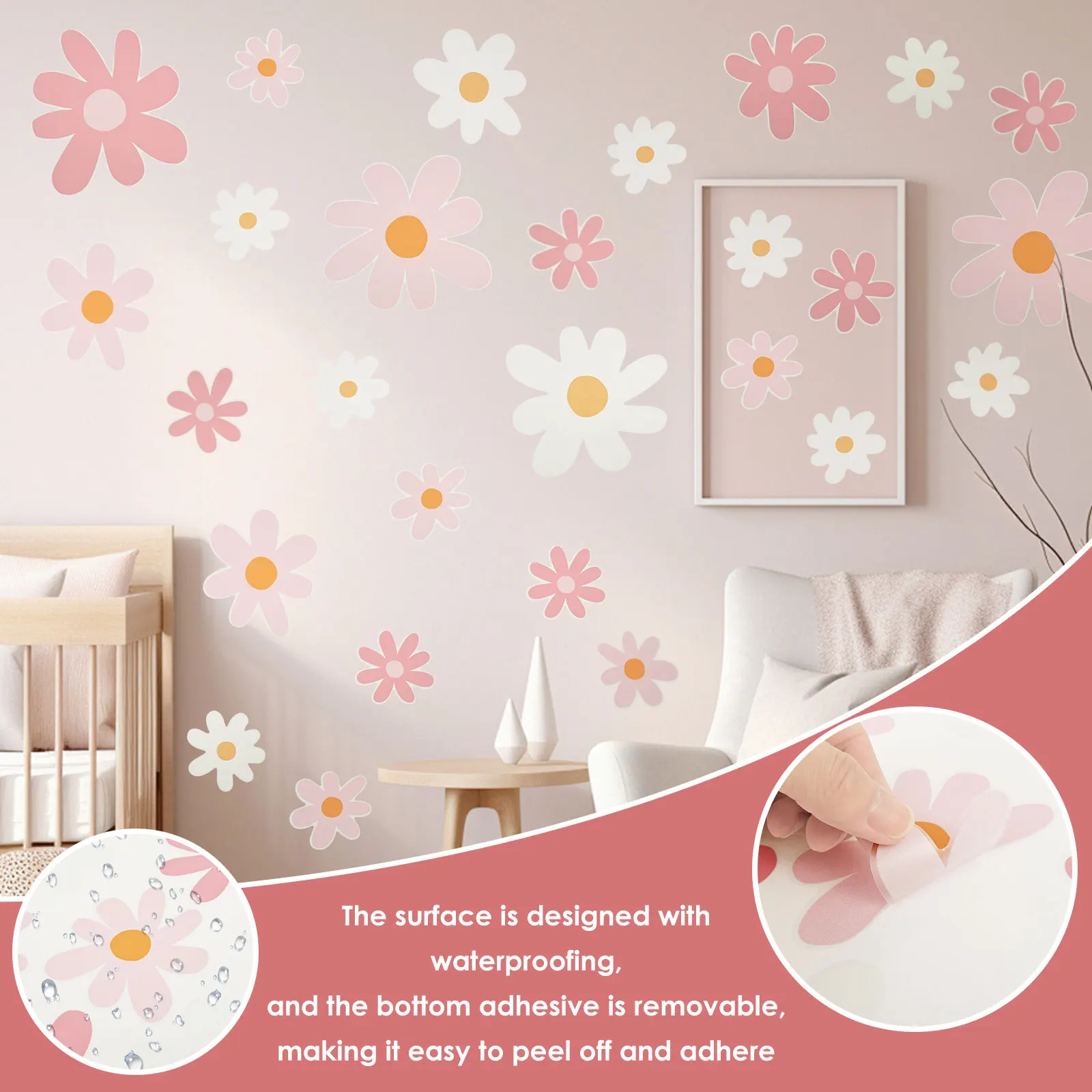 12 Sheets Cute Daisy Floral Wa - Baby Nursery Plants 评论和价格