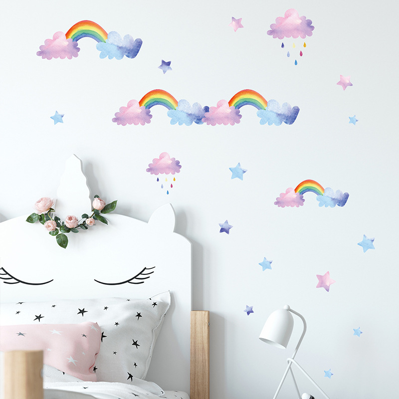 Cartoon Cloud Rainbow Wall Sti - Baby Nursery Layout 评论和价格