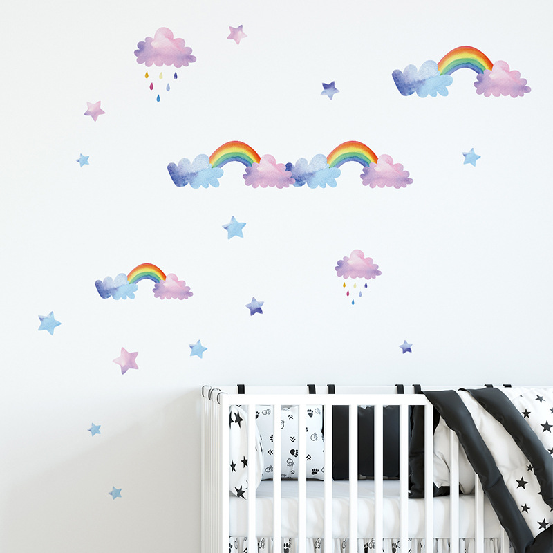 Cartoon Cloud Rainbow Wall Sti - Baby Nursery Layout 评论和价格