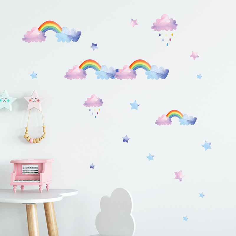 Cartoon Cloud Rainbow Wall Sti - Baby Nursery Layout 评论和价格