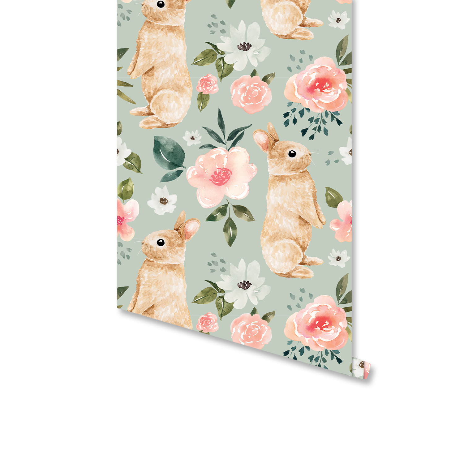 Sage Green Bunny Floral Wallpa - Baby Nursery Wallpaper Girl 评论和价格