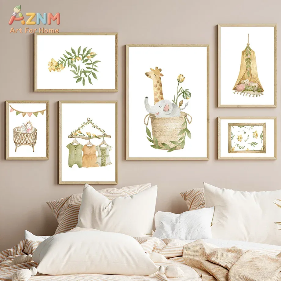 AZNM Watercolor Jungle Animal  - Baby Nursery Plants 评论和价格