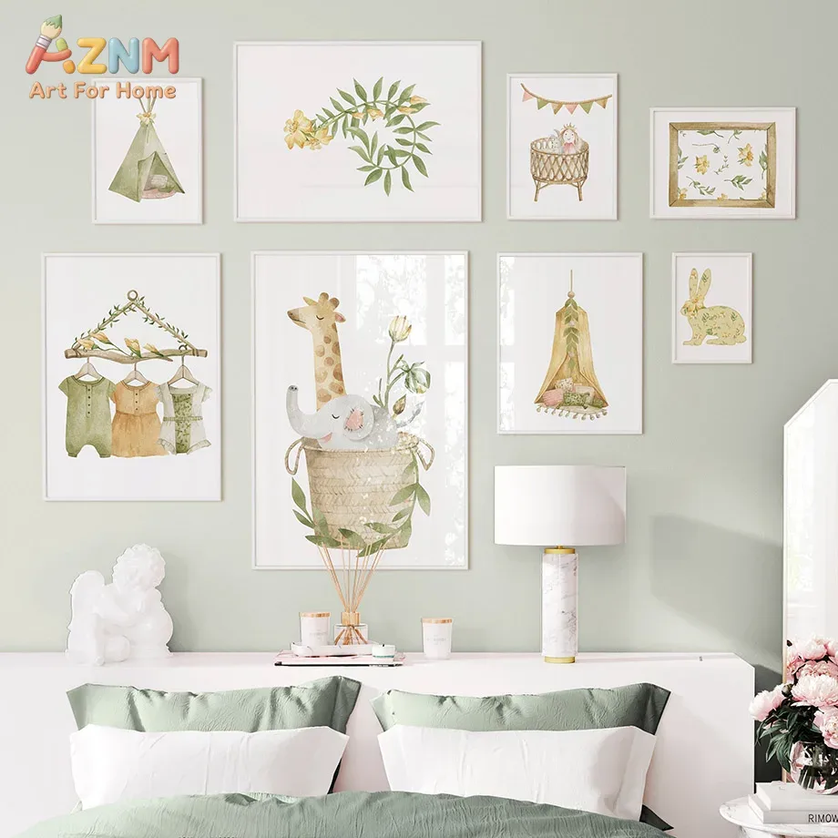 AZNM Watercolor Jungle Animal  - Baby Nursery Plants 评论和价格