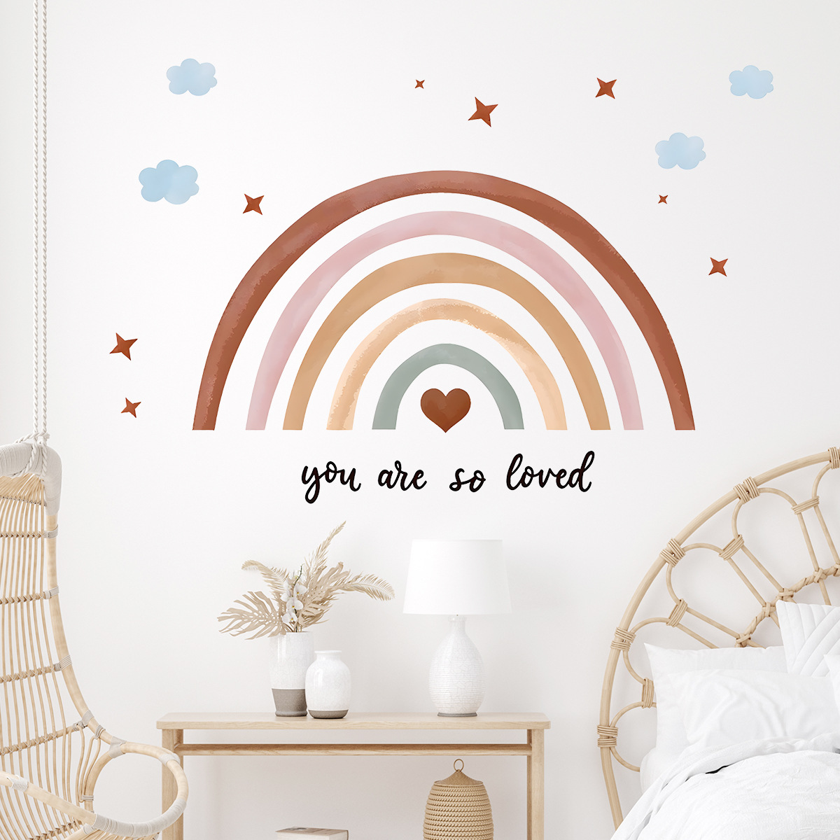 Boho Rainbow Wall Sticker Peel - Baby Nursery Wallpaper Girl 评论和价格