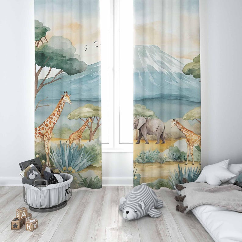 Safari Animals Kids Curtains B - Baby Nursery Curtains 评论和价格