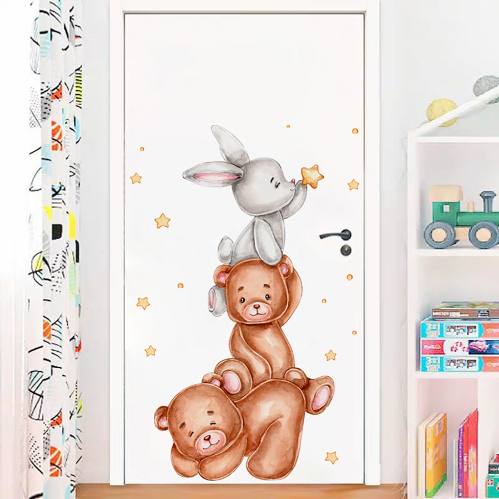 Cute Bunny Bear Star Wall Stic - Baby Nursery Wallpaper Girl 评论和价格