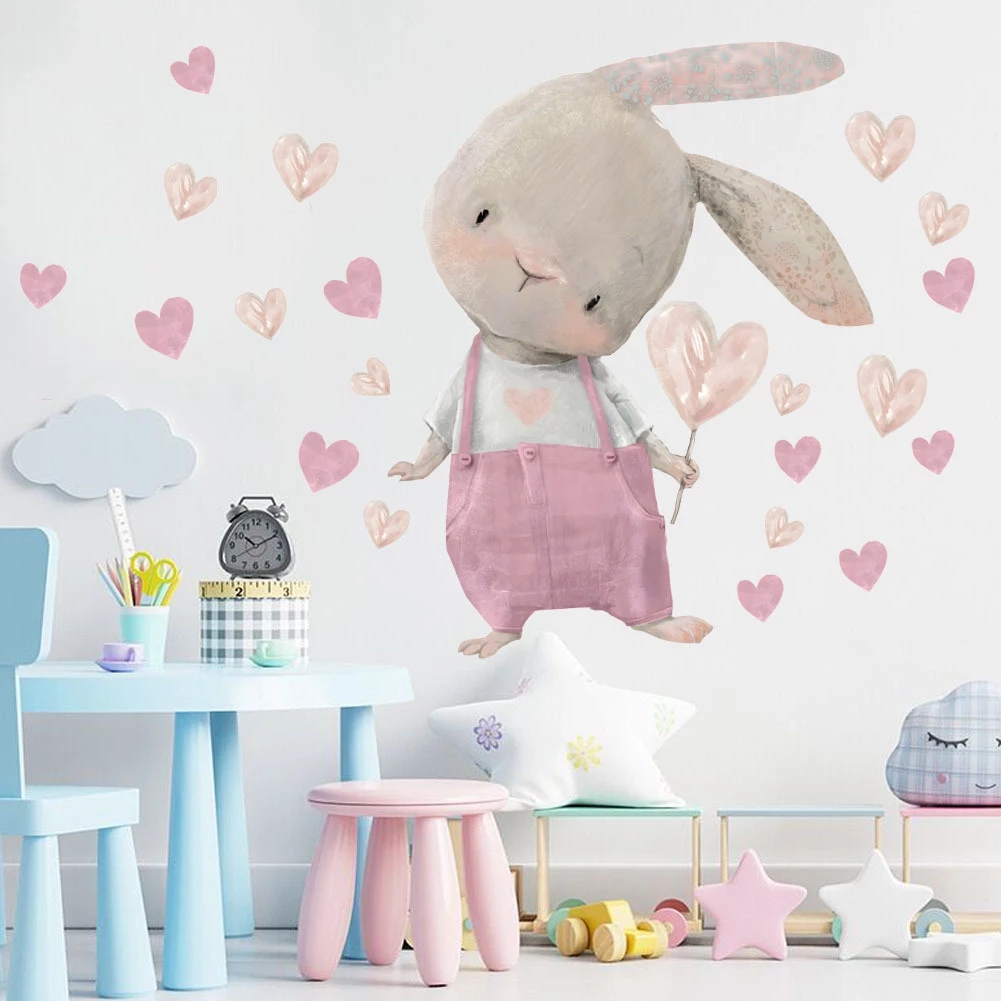 Cute Bunny Bear Star Wall Stic - Baby Nursery Wallpaper Girl 评论和价格