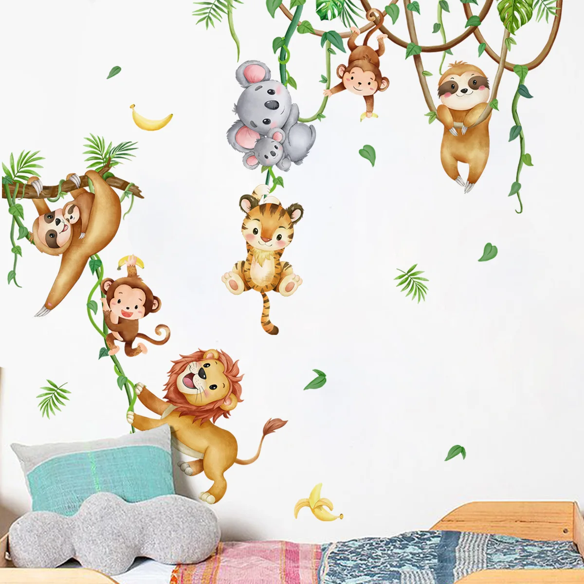 Forest Animal Lion Sloth Monke - Baby Nursery Wallpaper Girl 评论和价格