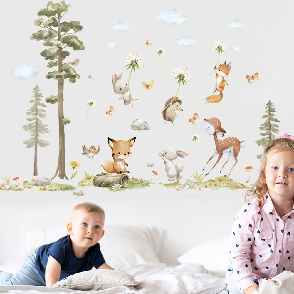 Cute Forest Animals Wall Stick - Baby Nursery Wallpaper Girl 评论和价格
