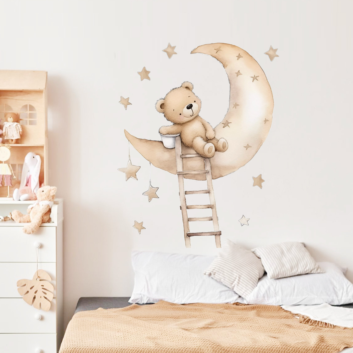 Kawaii Bear Star Wall Stickers - Baby Nursery Wallpaper Girl 评论和价格