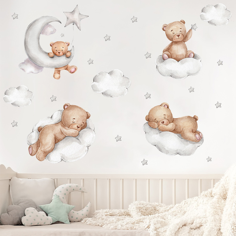 Kawaii Bear Star Wall Stickers - Baby Nursery Wallpaper Girl 评论和价格