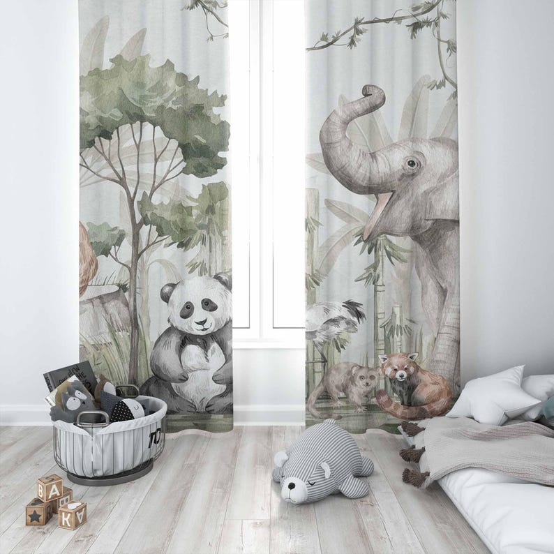 Safari Animals Curtains Kids B - Baby Nursery Curtains 评论和价格