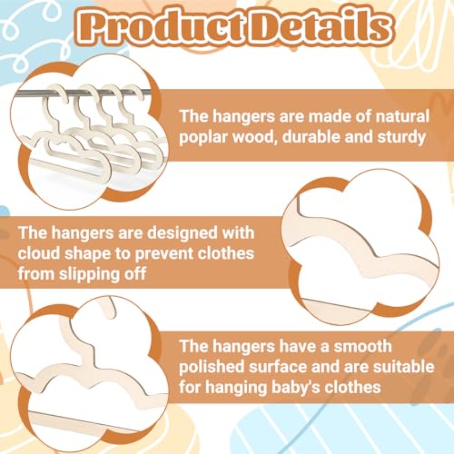10Pcs Wooden Hangers for Baby  - Closet Organizer Baby 评论和价格